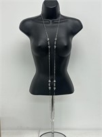 Vintage Silver Tone & AB Crystal Long Necklace