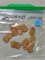 25 Wheat pennies. Buyer must confirm all currency
