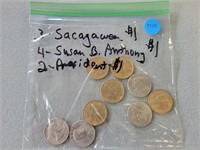 3 Sacagawea dollars, 4 Susan B. Anthony dollars an