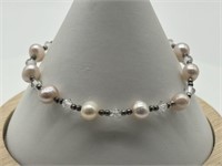 Sterling Silver Genuine Pearl & Crystal Bracelet