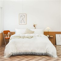 ABREEZE Boho Bedding Tassel White Duvet Cover Full