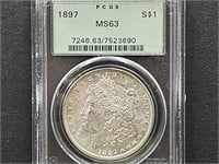 1897  Graded  MS63 Morgan Silver Dollar Coin
