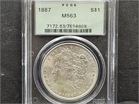 1887  Graded  MS63 Morgan Silver Dollar Coin