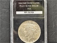 1923  Graded UNC Peace Silver Dollar Coin