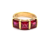 Triple Faux Ruby Gold-Plated Ring