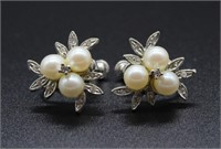 Faux Pearl & Gem Floral Earrings