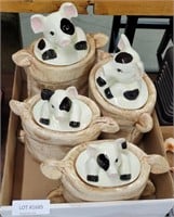 4 PC. COW IN FEED SACK CERAMIC CANISTER SET