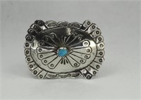 VINTAGE STERLING SILVER & TURQUOISE BELT BUCKLE