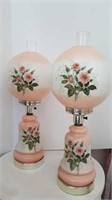 PAIR OF GLASS TABLE LAMPS WITH GLOBE & CHIMNEY