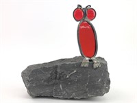 MCM Style Stained Glass Owl on Stone Scultpure