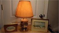 Brass & Glass Sea Shell Lamp & 2 Beach Pictures