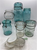 Vintage atlas &ball blue glass jars and more
