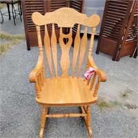 Oak pressback rocking armchair plank seat  look