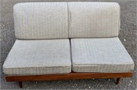 TEAK MID CENTURY 2 SEATER COUCH WITH EXPOSED BACK