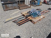 Pallet of Scaffolding Hooks, Rope, and Paint Rolle