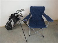 Golf Clubs in Bag & Folding Chair