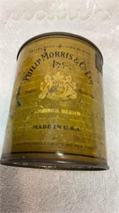 Antique Phillip Morris cigarette tin with lid