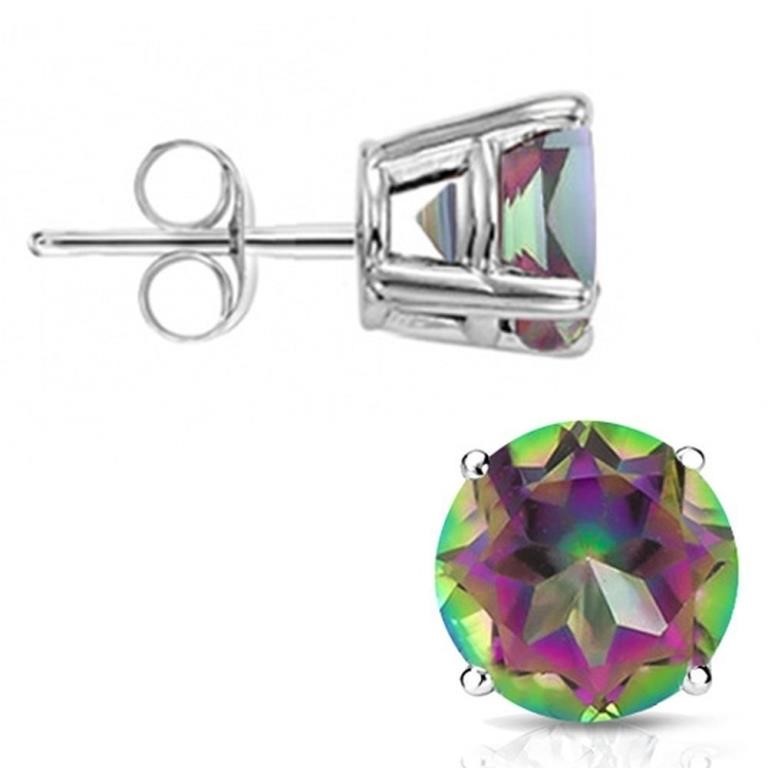 6MM Round Cut Mystic Topaz 2CTW Stud Earrings in S