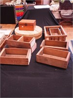 Eight wood boxes including Burlington Seeds