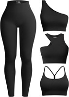 OQQ 4pc Workout Set: Leggings & Crop Tops  S