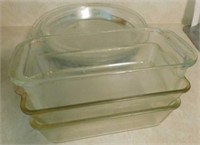 Clear glass bakeware: 3 loaf dishes & 5 pie plates