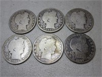 (6) 1907 Barber Silver Half Dollars D