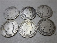 (6) 1906 Barber Silver Half Dollars F