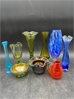 Assorted Colored Glass Vases & Others