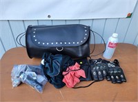 Leather Bag with Gloves, Handlebars & More