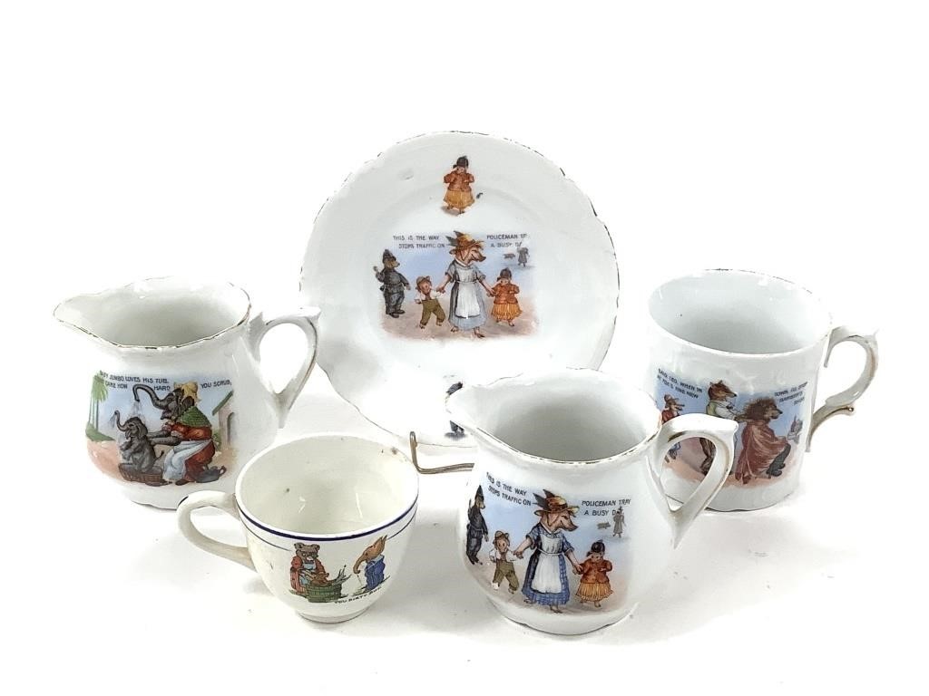 5 Pcs German Children's Dishes w Animal Decals