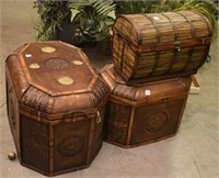 3 WICKER TYPE LIFT TOP BOXES