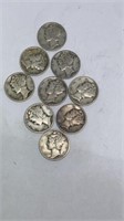 (9) assorted Mercury dimes