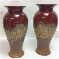 PAIR OF POTTERY VASES SIGNED RAY