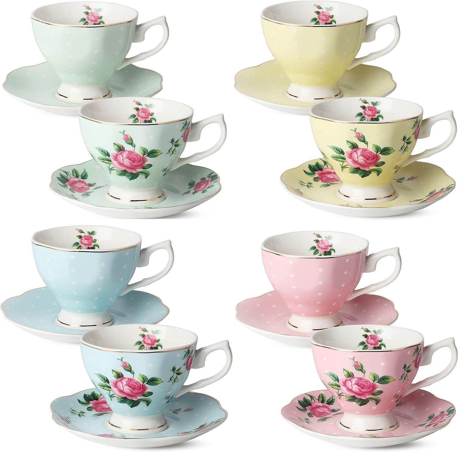 Floral Tea Cups and Saucers