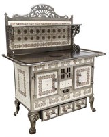 ANTIQUE BELGIAN TILED & NICKEL PLATED STOVE