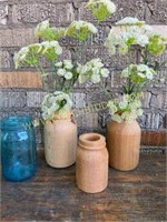3 Farmhouse style turned wood vases