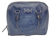 Navy Blue Leather Bowler Satchel Bag