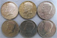6- 1960S & 1970S US KENNEDY HALF DOLLARS