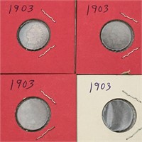 Group Of 4 Indian Head Pennies, 1903