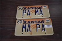 2 Kansas Auto License Plates SG "MA PA"