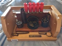 Wood Display w/(2) Cylinders, Brass & Shell Casing