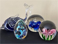Glass Paperweights - 4 Total - 3 Signed