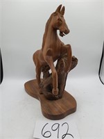 Vintage Wooden Horse Carved Statue -14" tall