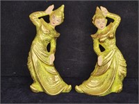 1950s Gilner ceramic stylized Thai dancers 8"h