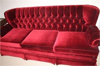 Red Velvet Chesterfield Sofa & Chair