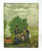Painting: 19th c. Civil War Camp Scene