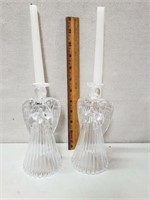 HEAVY CUT GLASS ANGEL CANDLESTICKS 7 INCHES TALL