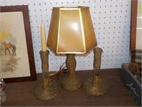 Wicker lamp and 2 candleholders