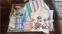 Box of vintage table linens and more