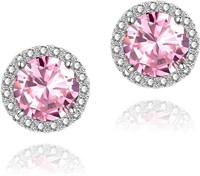 Gold-pl. 4.76ct Pink Quartz & Sapphire Earrings